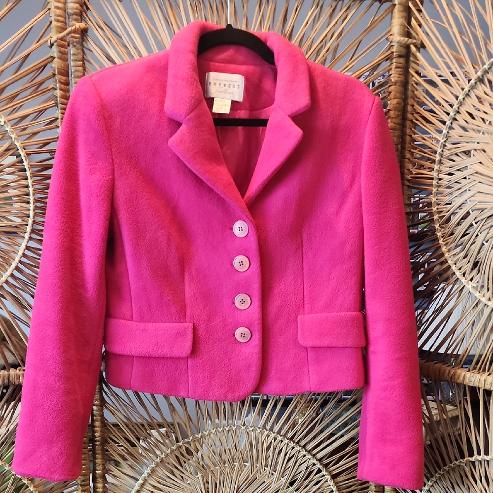 Vintage Express Hot Pink fleece Blazer with Notched Lapel and Fitted Silhouette